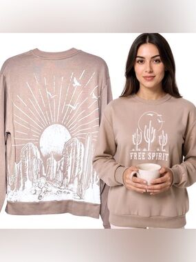 Modern Luxe Free Spirit Desert Graphic Sweatshirt Small Boho Western